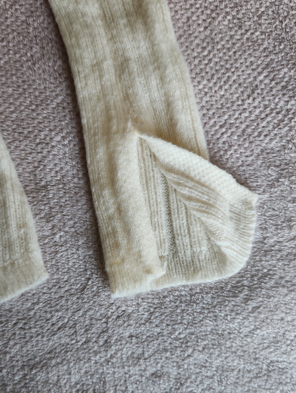 Off-the-Shoulder Cream Ribbed Button Sweater - Picture 7 of 10